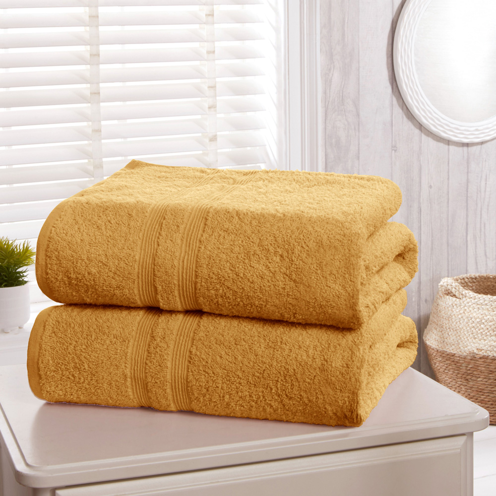 Rapport Home Camden Super Soft Combed Cotton Ochre Bath Towel 2 Pack Image 2