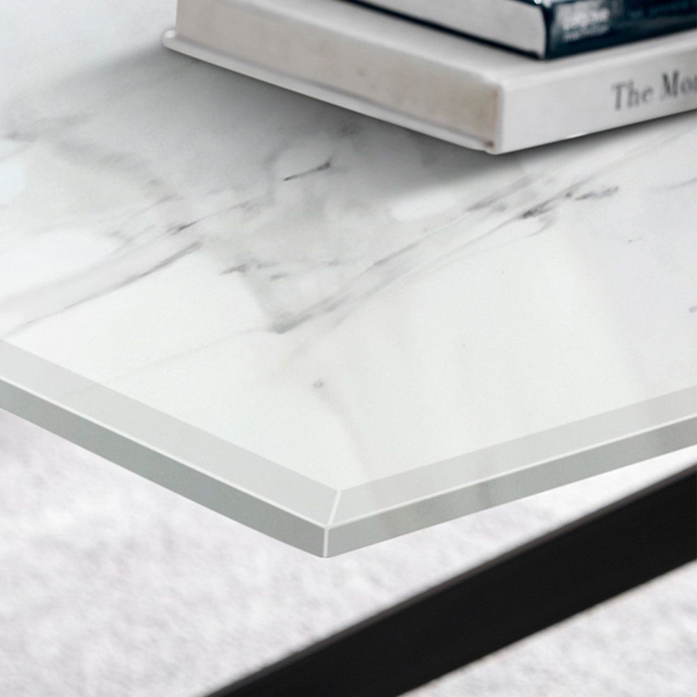 Furniturebox Tavalo White Marble Effect Glass Coffee Table with Black Legs Image 3