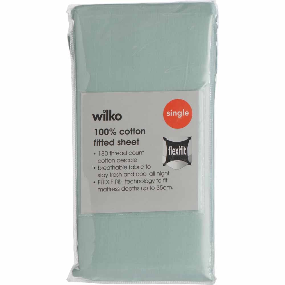 Wilko Single Duck Egg Cotton Fitted Bed Sheet Image 3