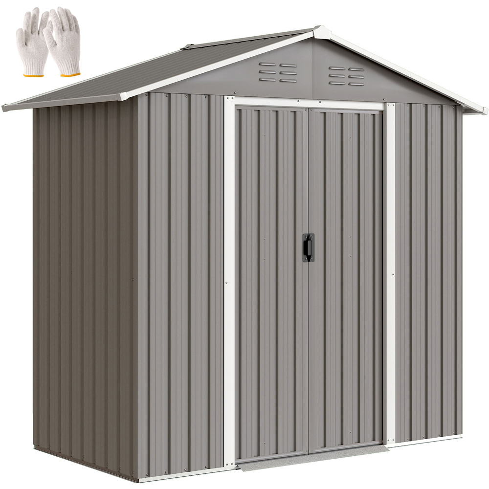 Outsunny 6 x 3.2ft Light Grey Galvanised Steel Garden Storage Shed Image 3