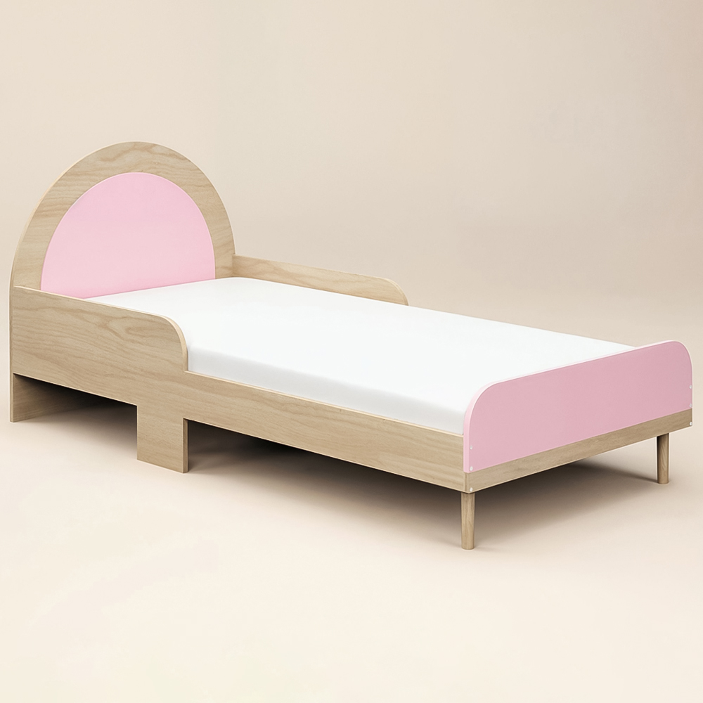 Flair Noah Single Oak and Pink Bed with Curved Headboard Image 2