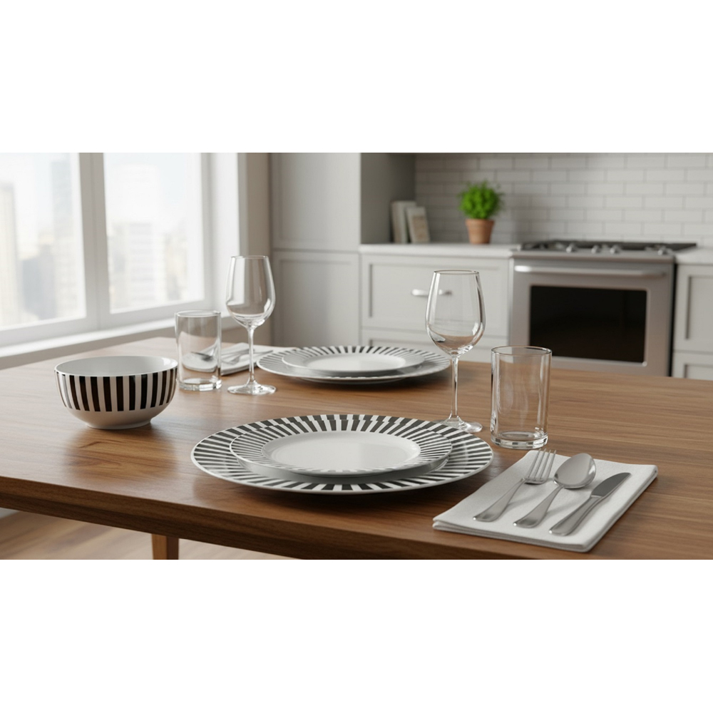 Waterside Black Stripe 12 Piece Dinner Set Image 4
