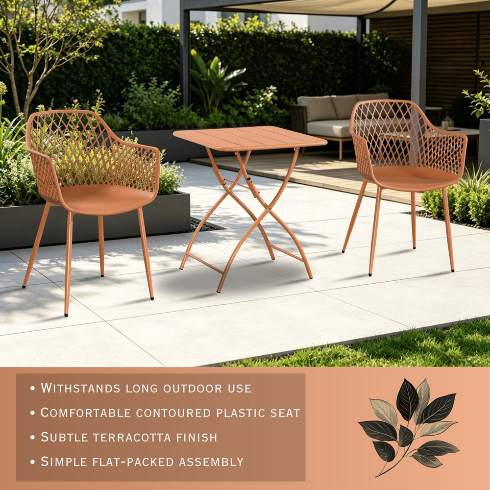 Core Products 2 Seater Terracotta Lattice Design Square Metal Foldable Table Garden Bistro Set Image 7