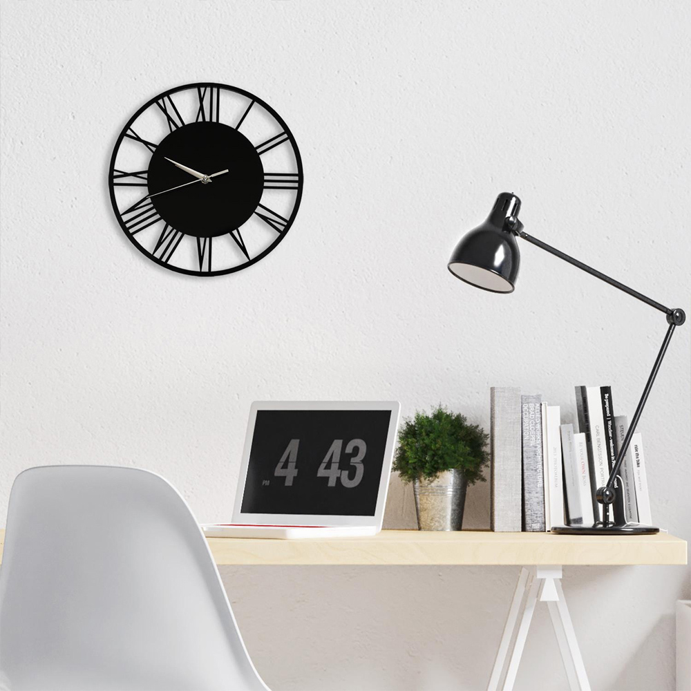 Walplus Black Acrylic Gloss Roman Wall Clock 30cm Image 7
