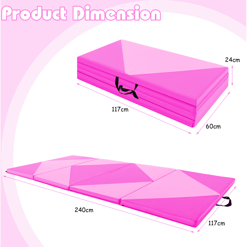 Costway Macaron Pink PU Leather Folding Gymnastics Mat 240cm Image 9