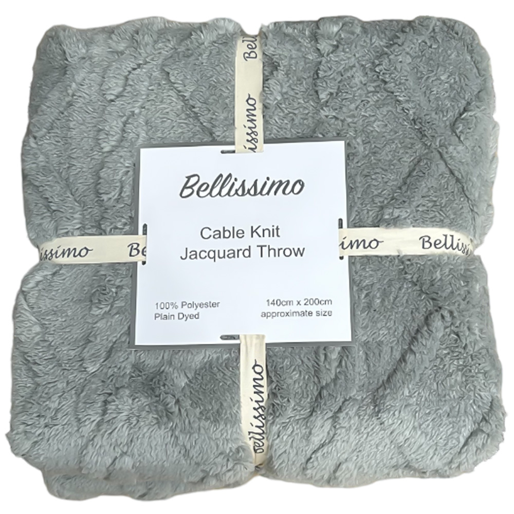 Bellissimo Cable Knit Charcoal Jacquard Fleece Throw 200 x 140cm Image 1
