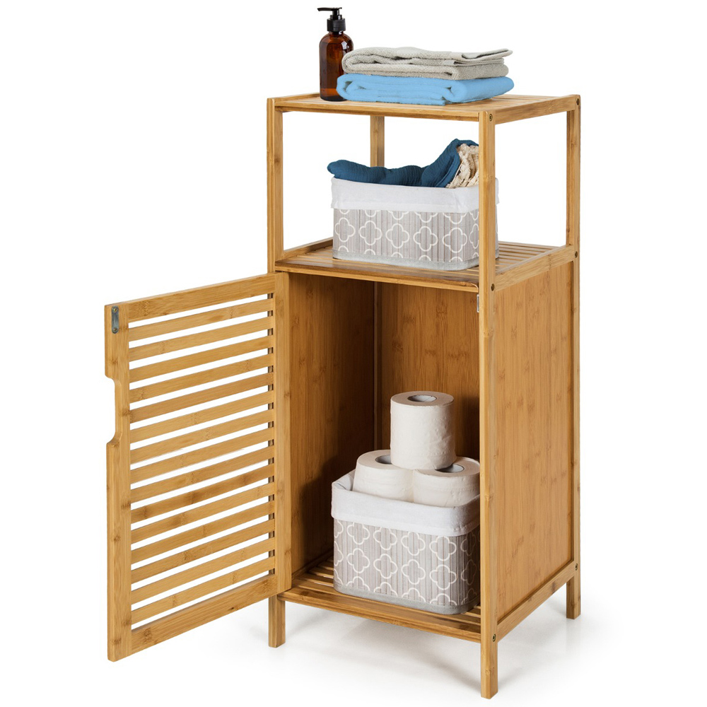 Costway Single Door Single Shelf Bamboo Bathroom Storage Cabinet Image 3