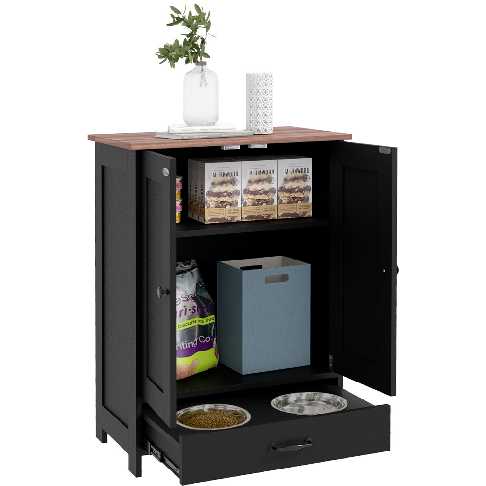PawHut Black Pet Feeding Station with Storage Image 3