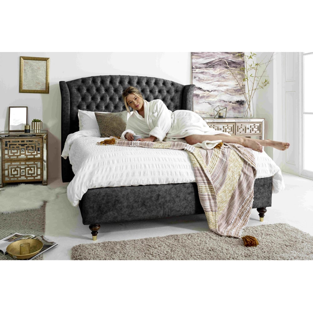 Eleganza Roseland Small Double Granite Oakland Fabric Bed Frame with Chesterfield Headboard Image 8