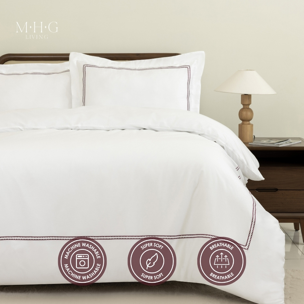 MHG Living King Size Mayfair Burgundy 200 Thread Count Duvet Cover Set Image 9