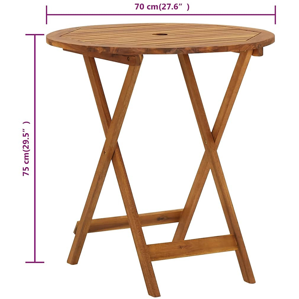 Walplus 2 Seater Natural Solid Acacia Wood Round Foldable Garden Table Image 9