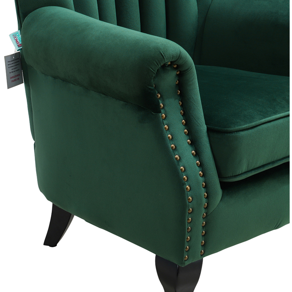 Living and Home Vintage Green Velvet Wingback Armchair with Studs Image 4