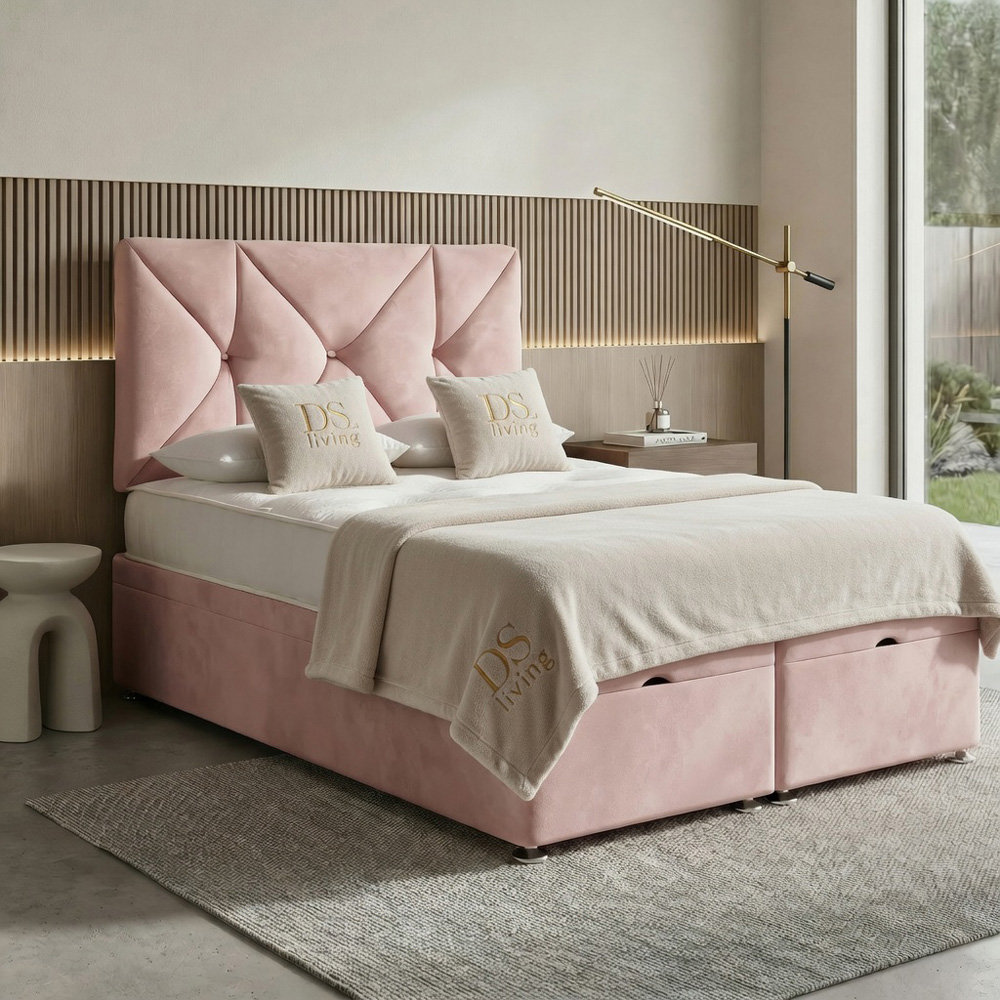 DS Living Eclipse Double Pink Plush Velvet Ottoman Bed Image 6