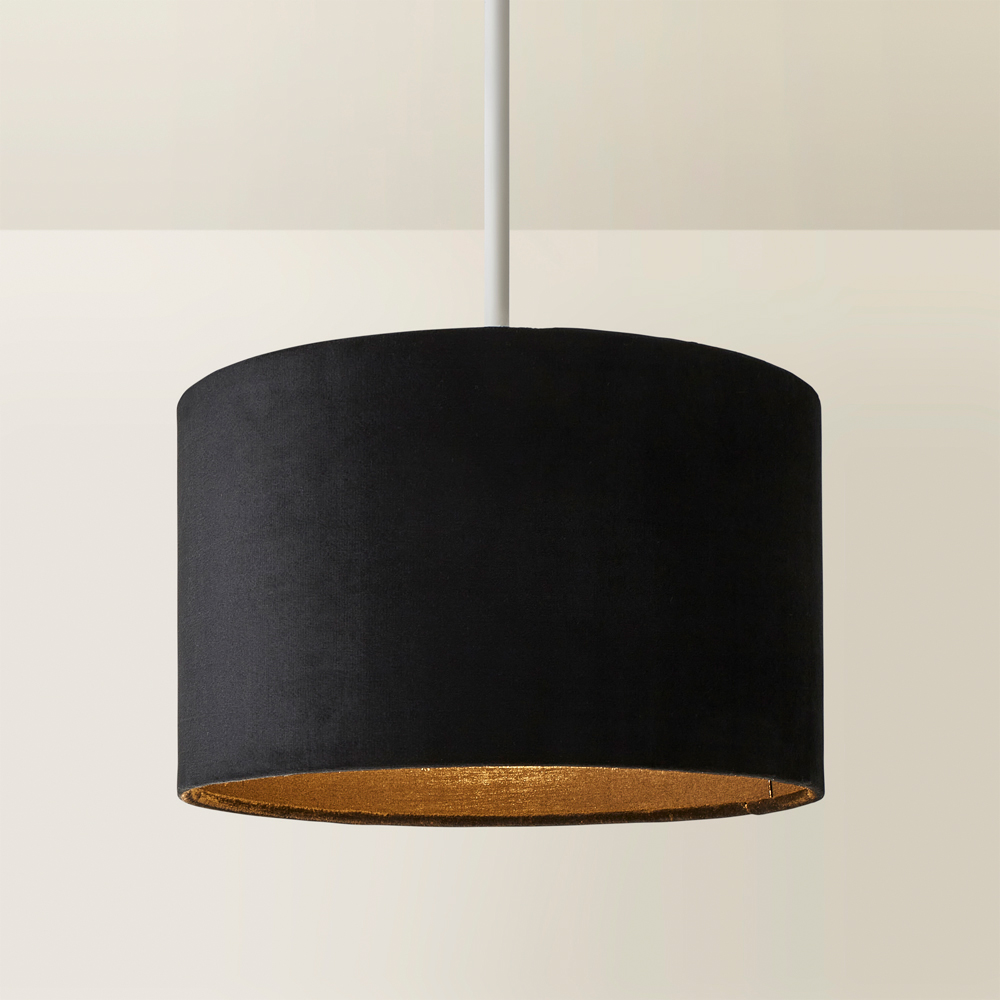 ValueLights Reni Black Velvet Drum Ceiling Lamp Shade 25cm Image 5