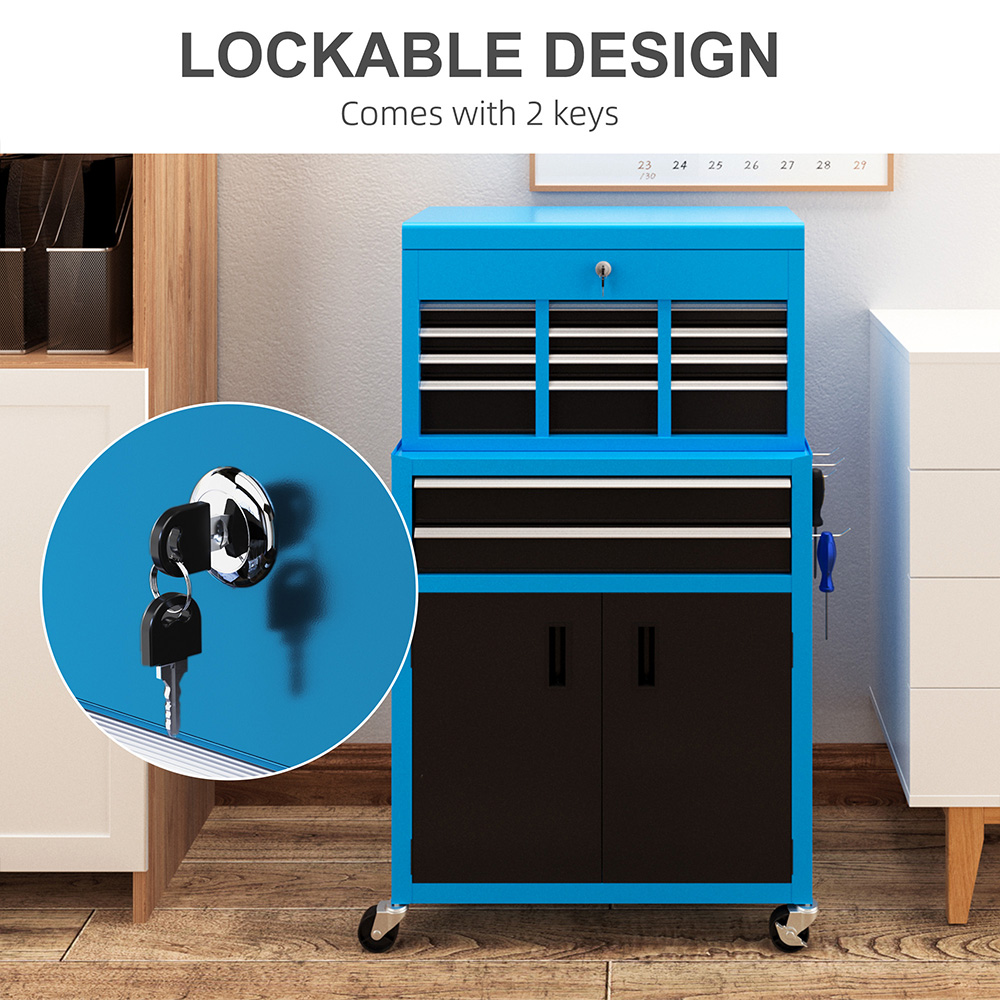 Portland 2 Door 6 Drawer Blue Chest and Tool Storage Cabinet Set Image 6