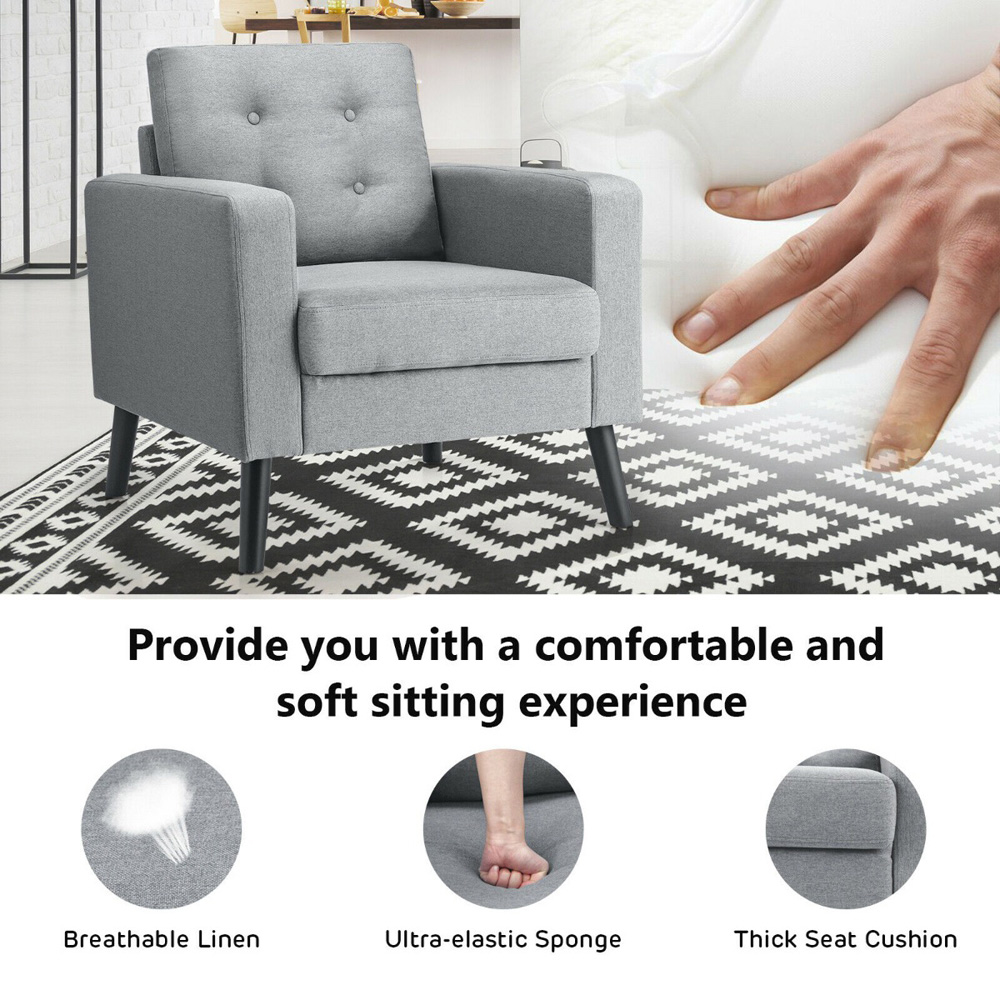 Costway Grey Modern Upholstered Accent Sofa Chair Image 8