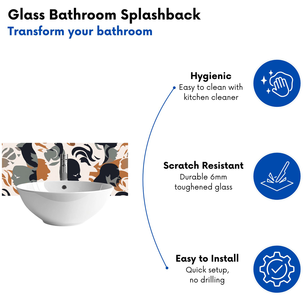 Warren Reed Designer Abstract Grey Brown Silhouette Glass Bathroom Splashback 25 x 60cm Image 4