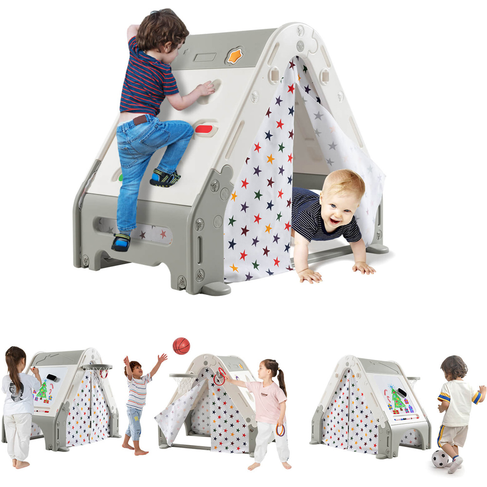 Costway Grey Kids Climber Tent with White Board Image 3