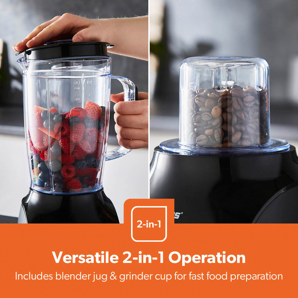 Geepas GSB44109UK-BK Black 1.8L 2-in-1 Food Jug Blender and Coffee Spice Grinder 600W Image 5