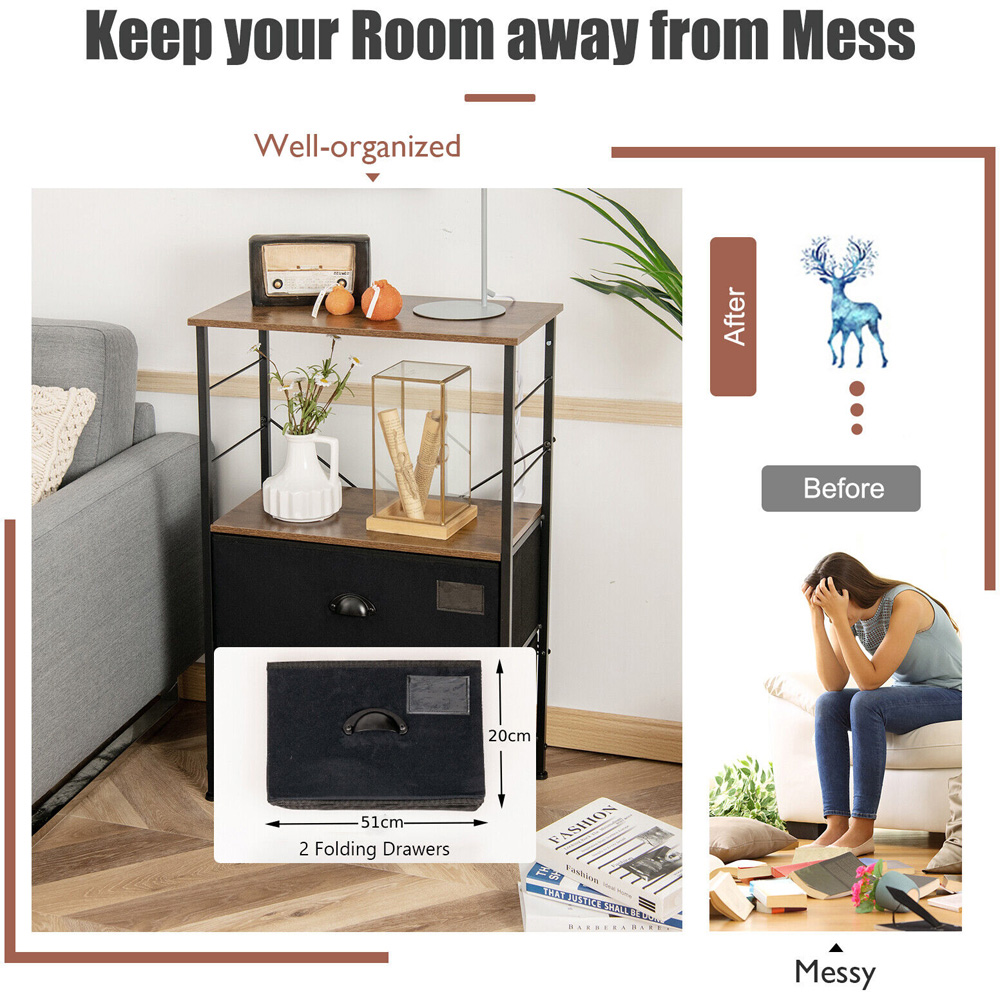 Costway 2 Drawer Single Shelf Storage Unit Image 4