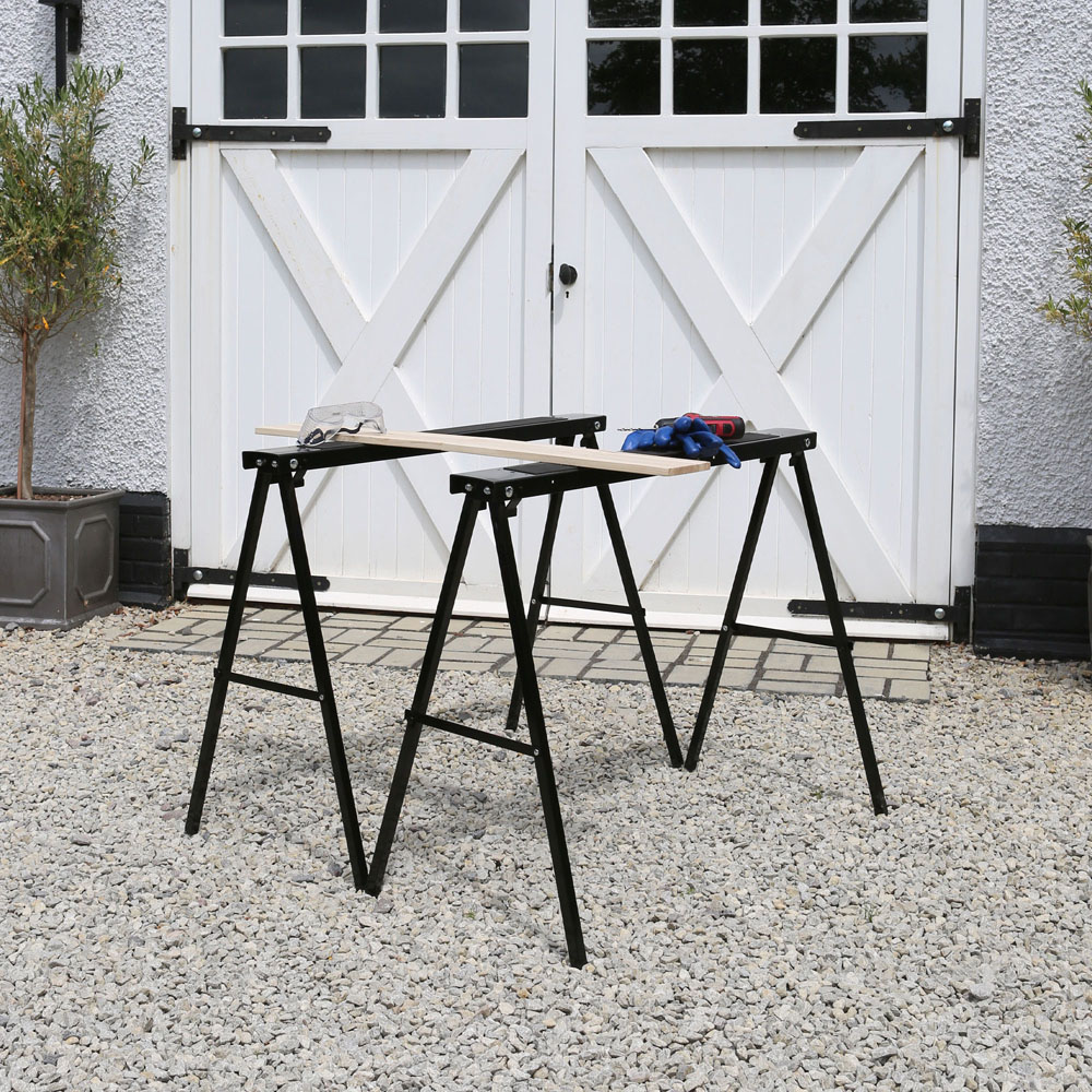 Harbour Housewares Black Foldable Iron Saw Horses 2 Pack Image 2