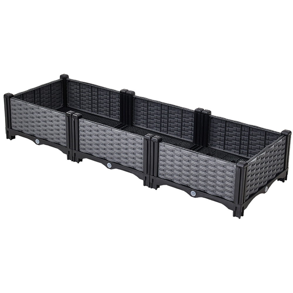 Living and Home Grey and Black Plastic Rattan Look Raised Garden Bed 22 x 120 x 40cm Image 1