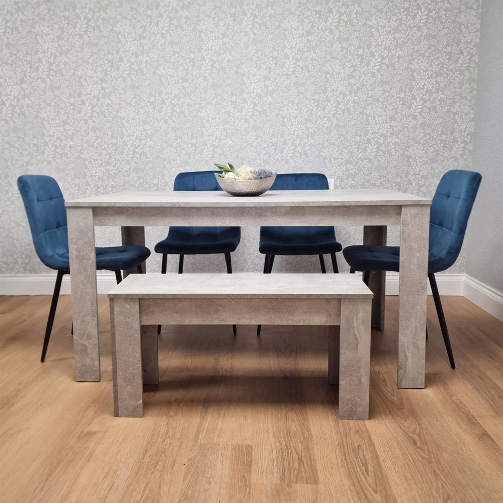 Kosy Koala Rocco 5 Seater Wooden Velvet Dining Bench Set Stone Grey and Blue Image 4