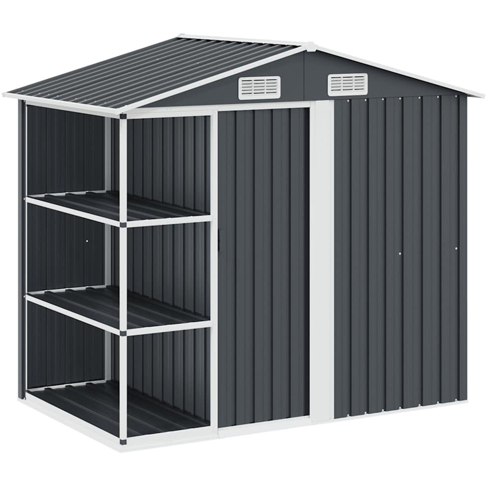 vidaXL 6.7 x 4.3ft Grey Galvanised Iron Apex Garden Shed with Log Rack Image 1