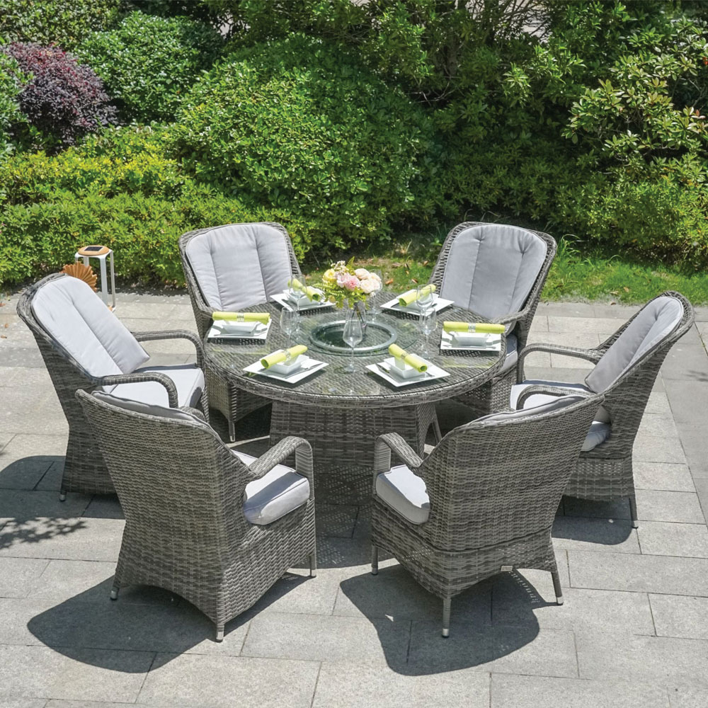 Direct Wicker 6 Seater Grey Rattan Garden Dining Table with Lazy Susan Image 4