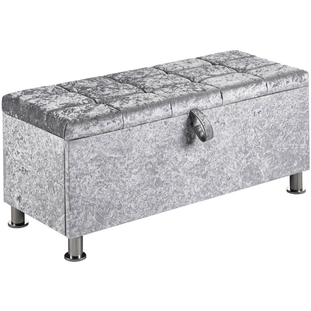 Vida Designs Valencia Silver Crushed Velvet Storage Ottoman Image 2