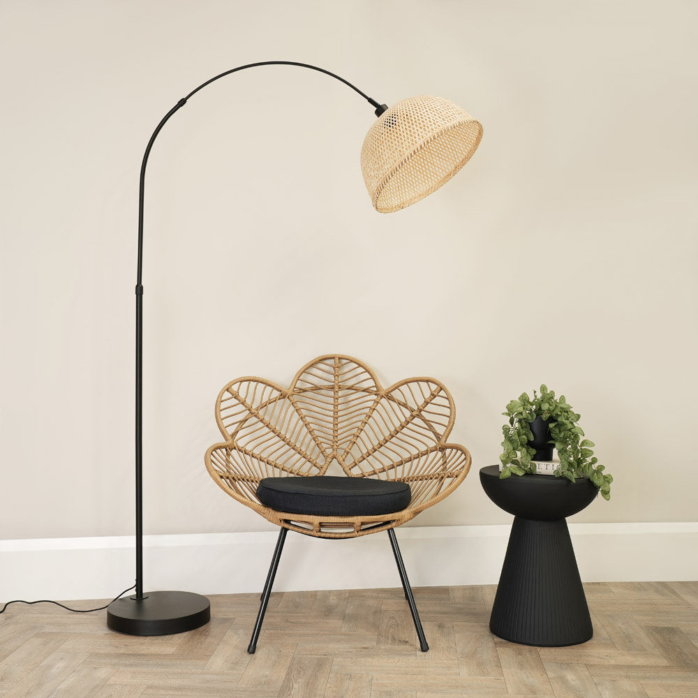 ValueLights Louis Bamboo Dome Shade Black Curved LED Floor Lamp Image 3