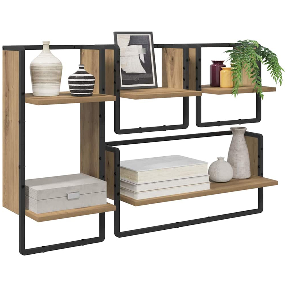 vidaXL 5 Shelf Artisan Oak Wall Shelf Set of 4 Image 3