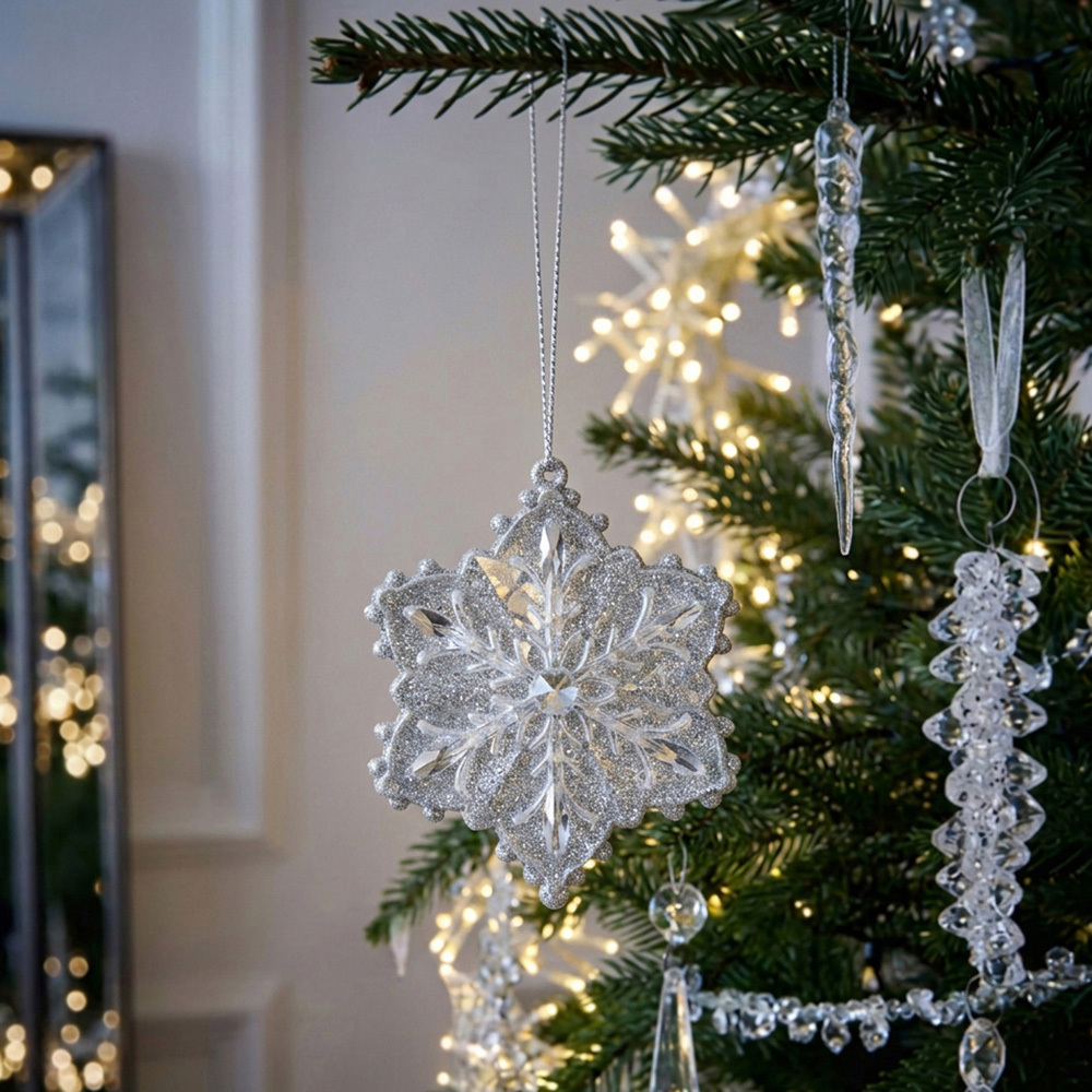Glitter Acrylic Snowflake Decoration Silver Image 2