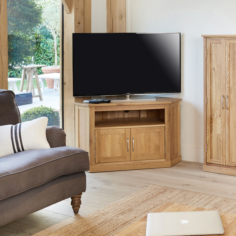 Baumhaus Mobel 2 Door Oak Corner TV Cabinet Image 3