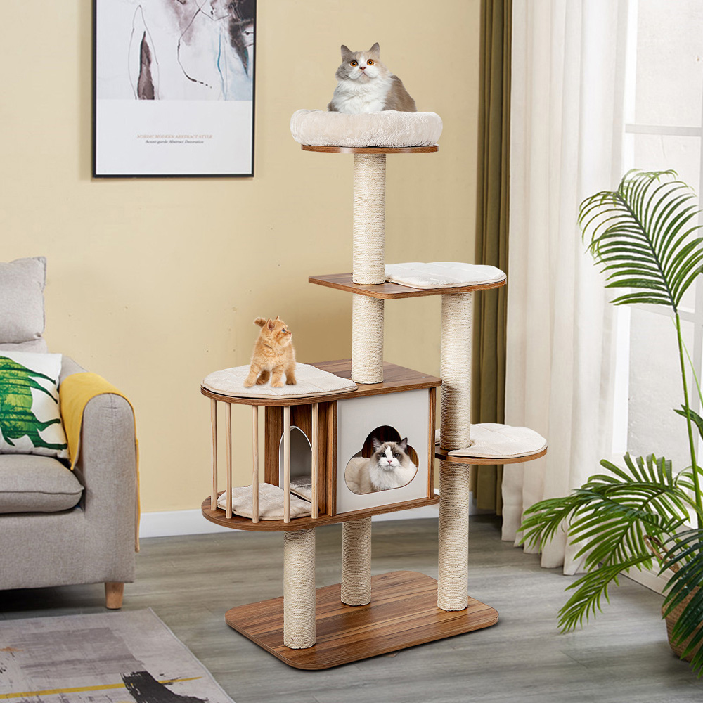 Costway Brown Plush Perch Cat Tree Image 2
