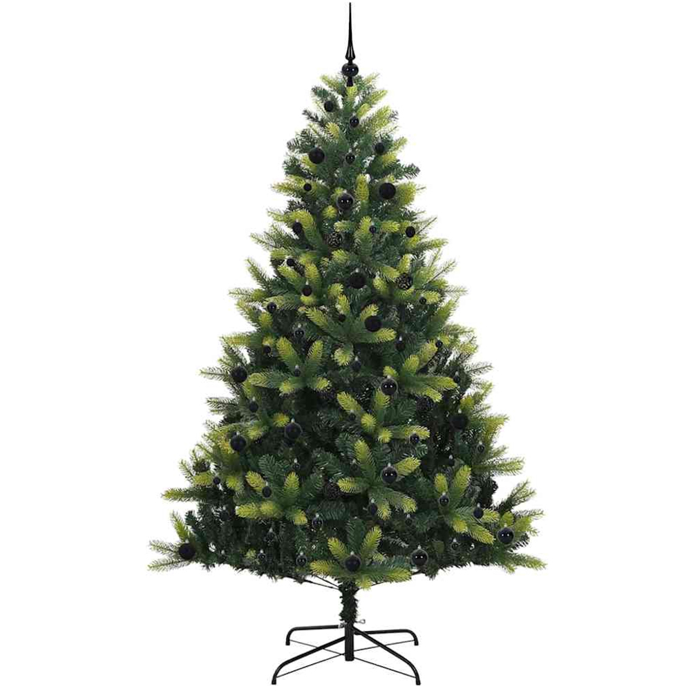 vidaXL Pre-Lit Black Baubles Green Artificial Hinged Christmas Tree 8ft Image 4