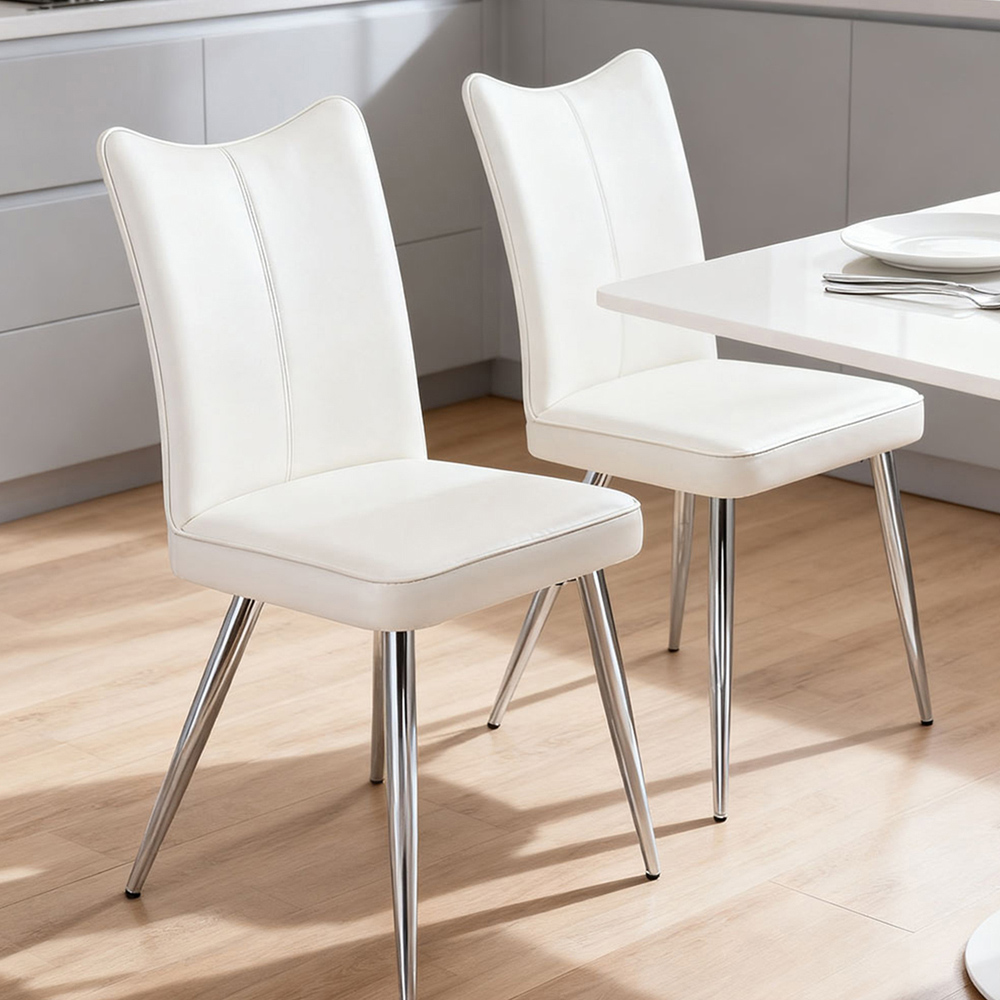 Living and Home Set of 2 White PU Leather High Backrest Dining Chair Image 7