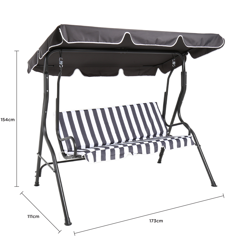 Charles Bentley 3 Seater Grey and White Garden Swing Seat Image 9