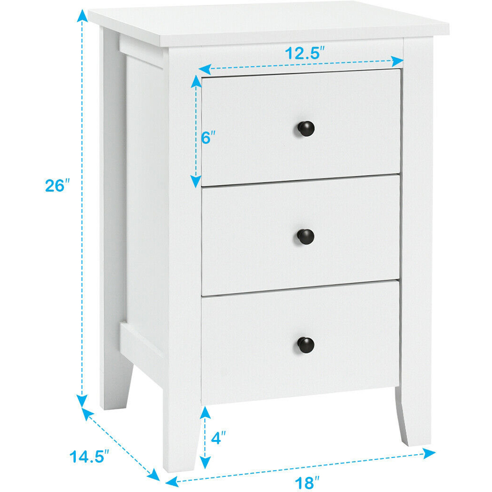 Costway 3 Drawer White Wooden Nightstand Image 9