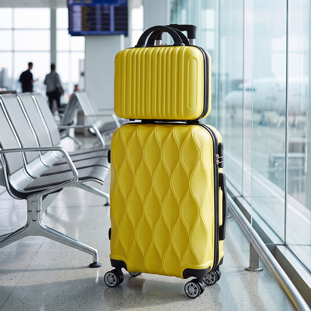 H&O Direct 2 Piece Lemon Yellow ABS Hard Shell Suitcase Set with Spinner Wheels Image 2