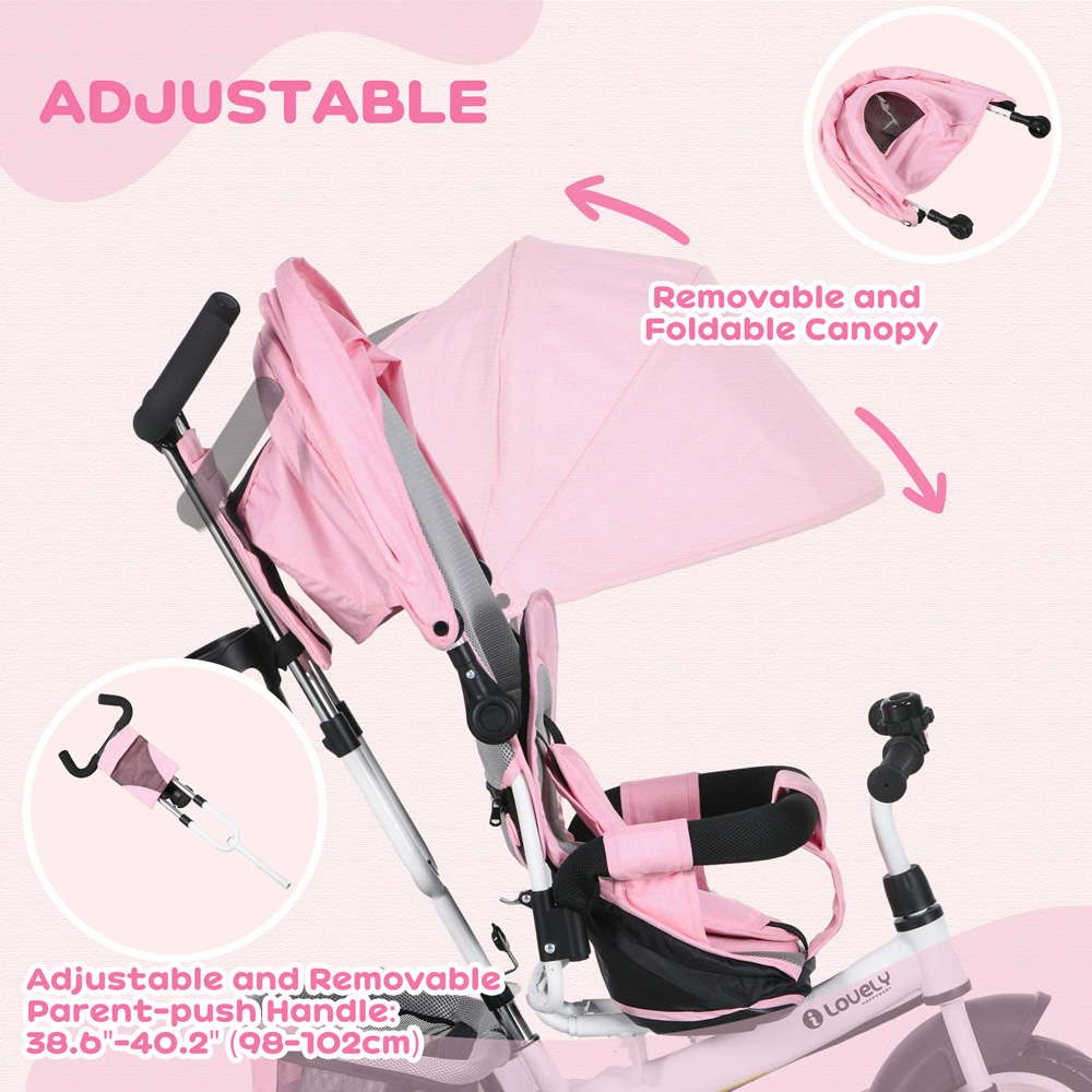 Tommy Toys Pink 6 in 1 Kids Trike with Parent Handle Green Image 6