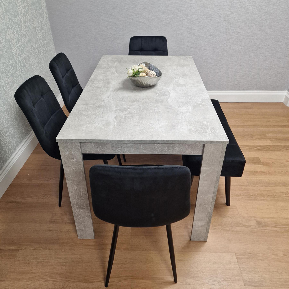 Kosy Koala Rocco 5 Seater Wooden Velvet Dining Bench Set Stone Grey and Black Image 5