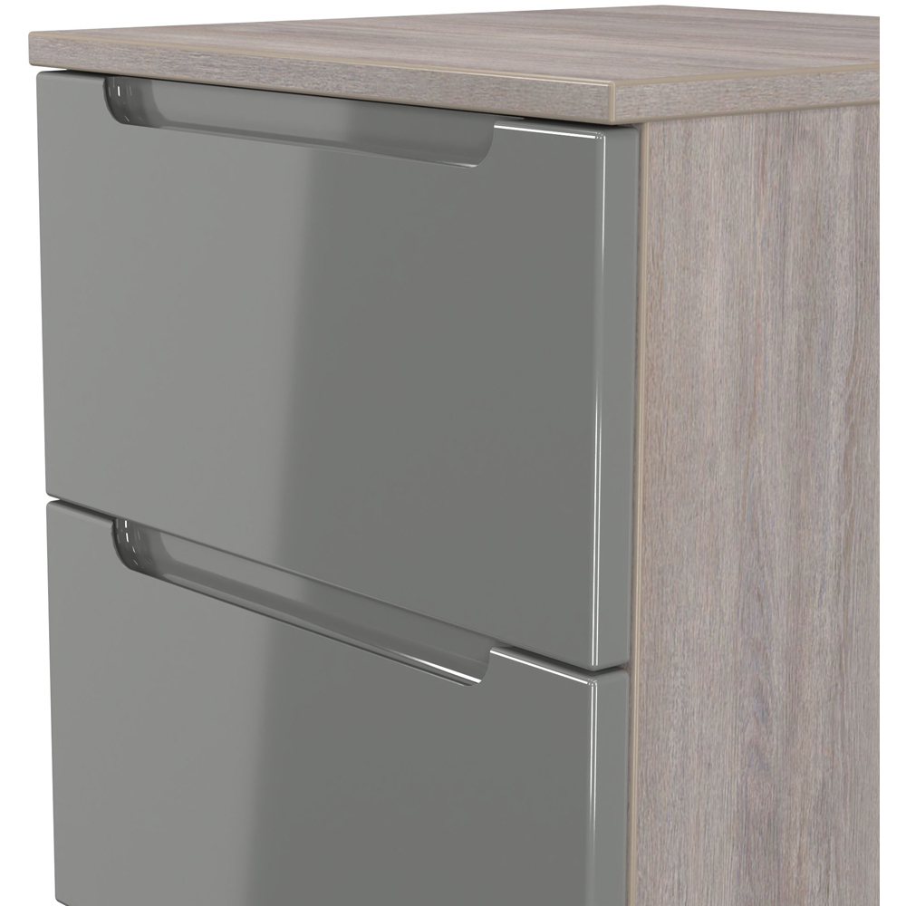 Crowndale Milan 2 Drawer Grey Gloss and Grey Oak Compact Bedside Cabinet Ready Assembled Image 5