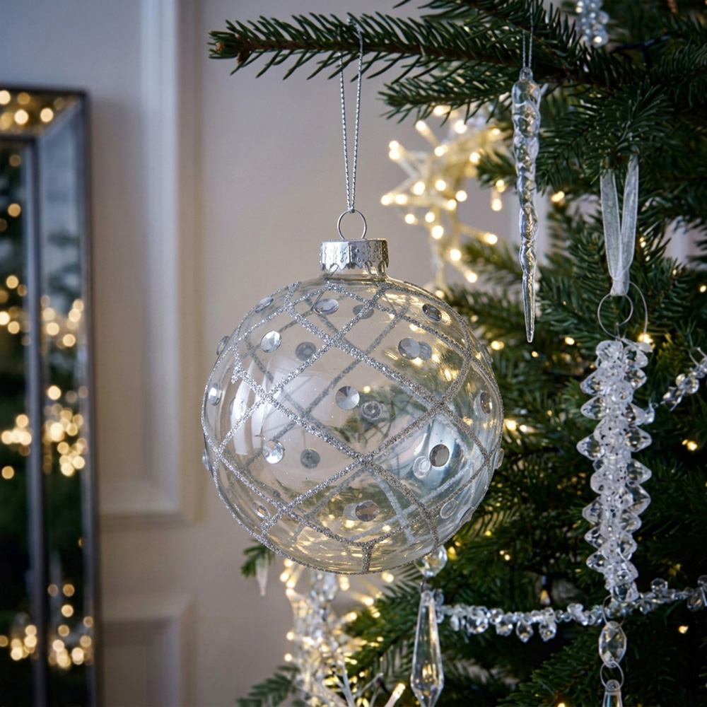 Jewelled Silver Glitter Bauble Image 6