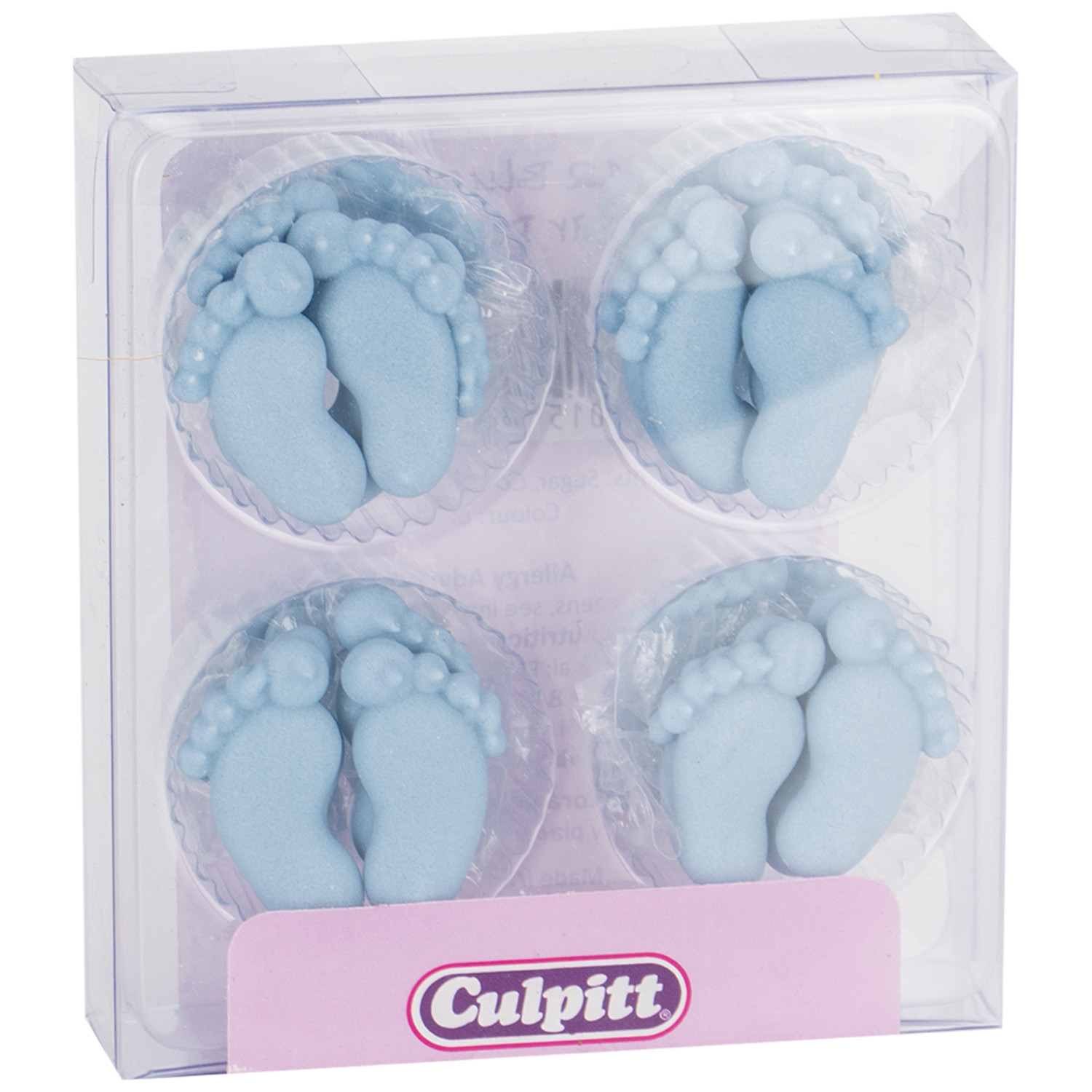 Pack of 12 Decorational Sugar Pipings - Blue Feet Image