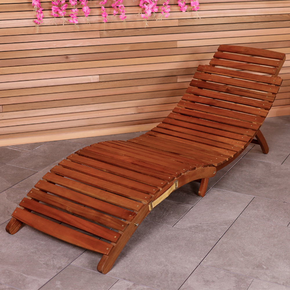 Charles Bentley Acacia Folding Curved Sun Lounger Image 1