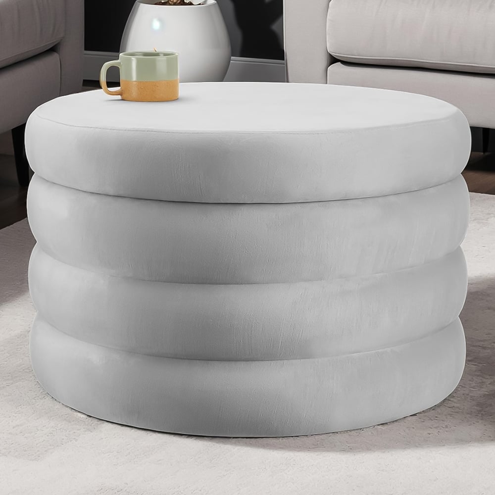 tectake Altu XL Grey Velvet Look Footstool Image 1