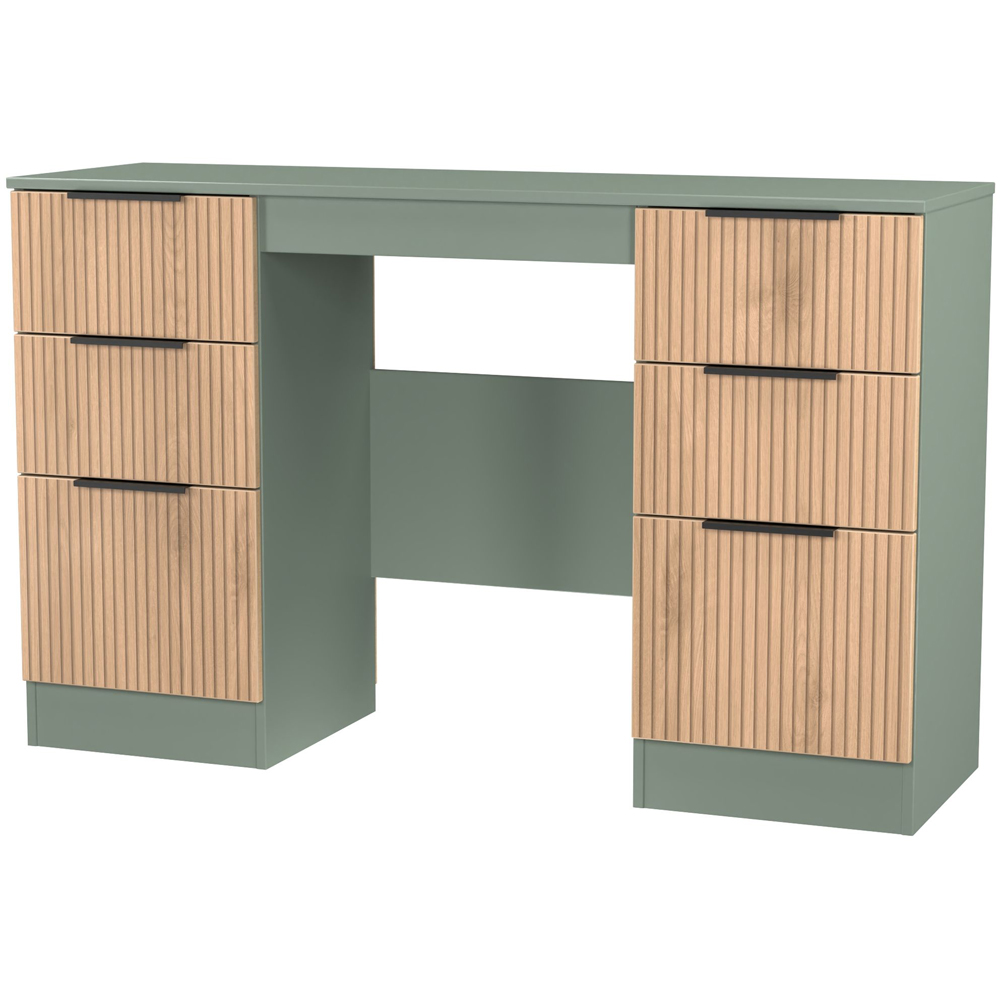 Crowndale Java 6 Drawer Slatt Effect and Reed Green Kneehole Desk Image 4