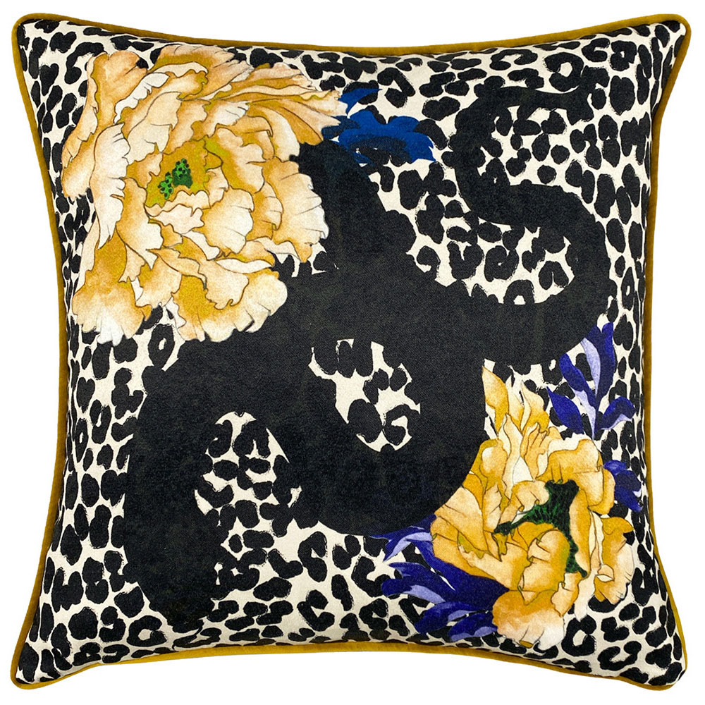 furn. Serpentine Ochre and Blue Animal Print Cushion Image 1
