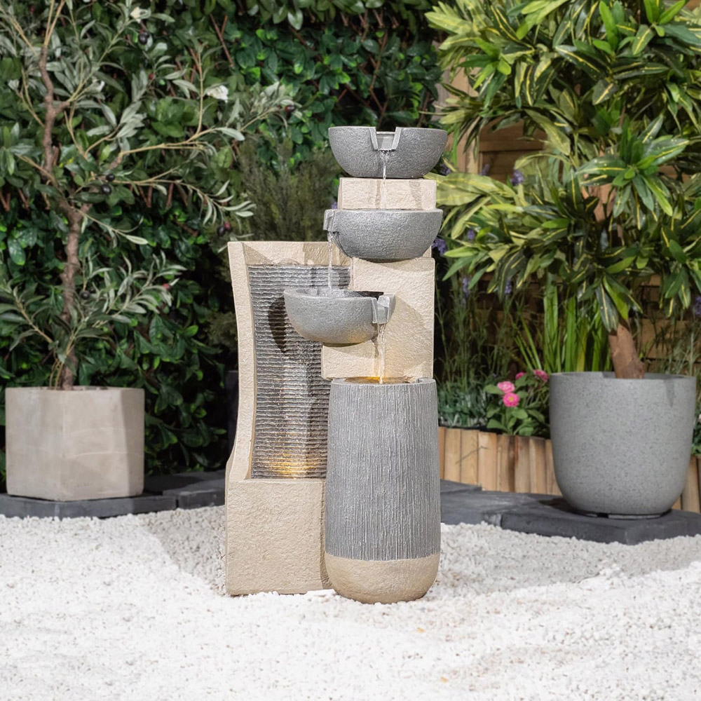 Garden Gear Four Bowl Cascading Wall and Water Feature with LED Light Image 2